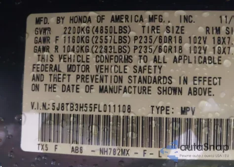 2015 Acura Rdx z USA, uszkodzony, nr VIN 5J8TB3H55FL011108